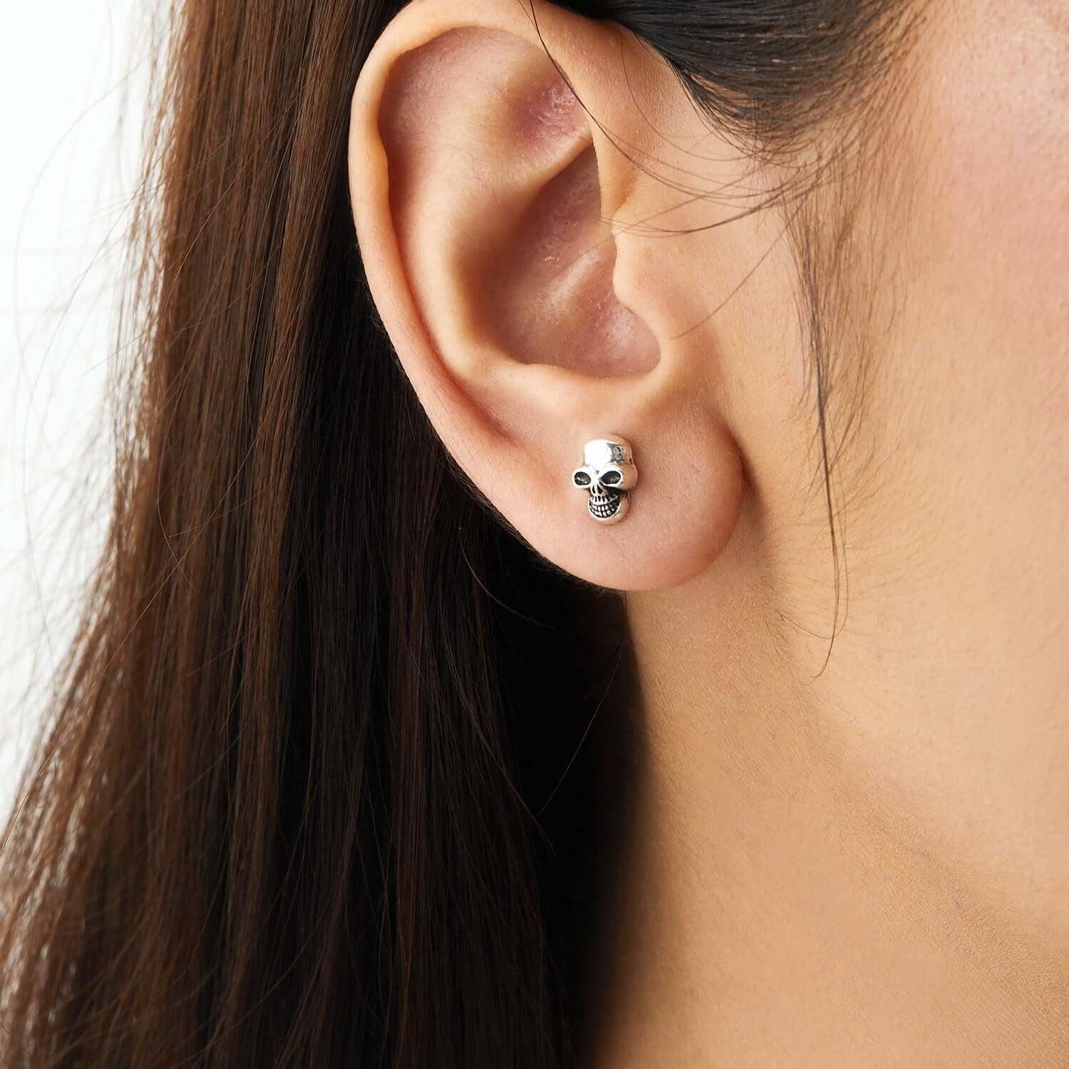 2 Way Skull Skeleton Ear Jacket Earrings Stud