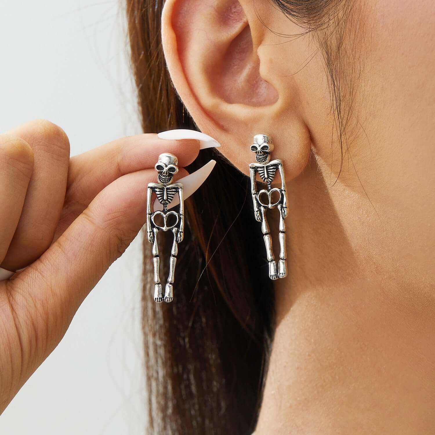 2 Way Skull Skeleton Ear Jacket Earrings Stud