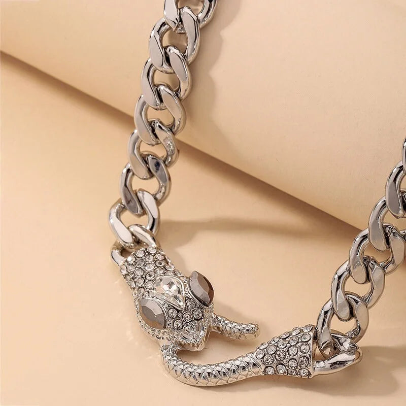 Silver Snake Crystal Necklace