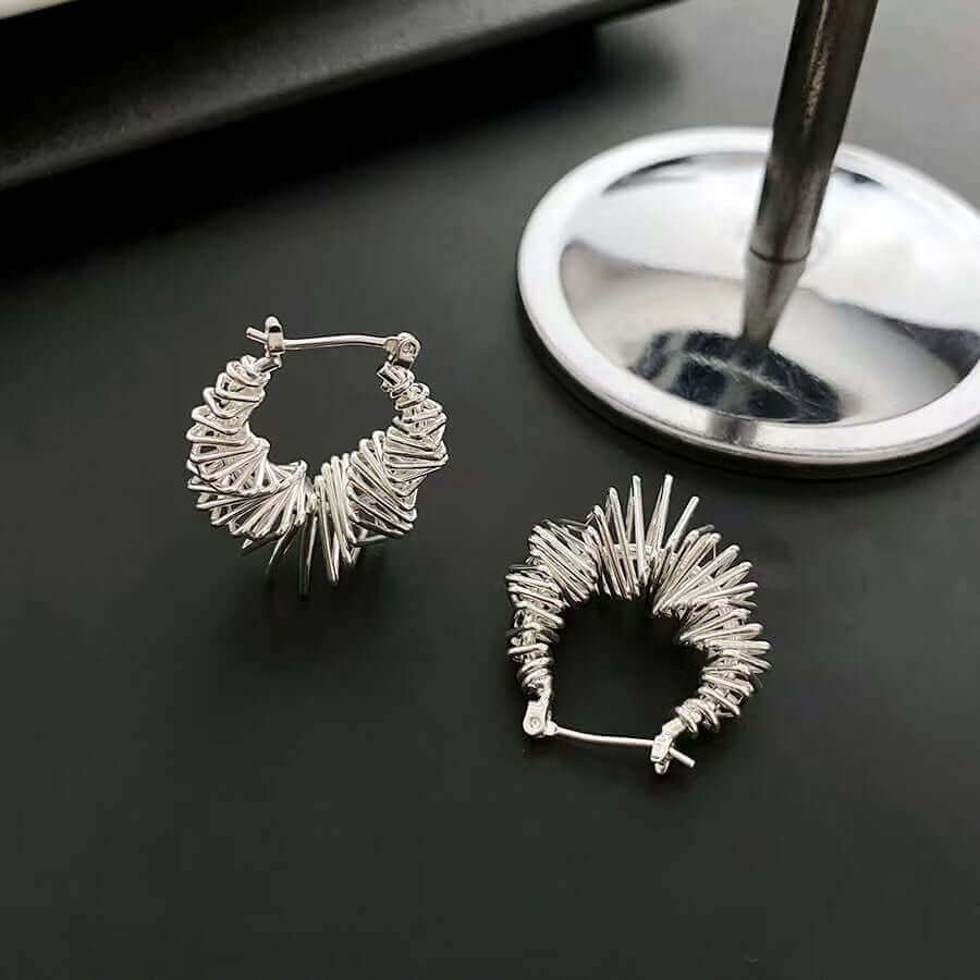 Silver Spiral Triangle Chic Earrings