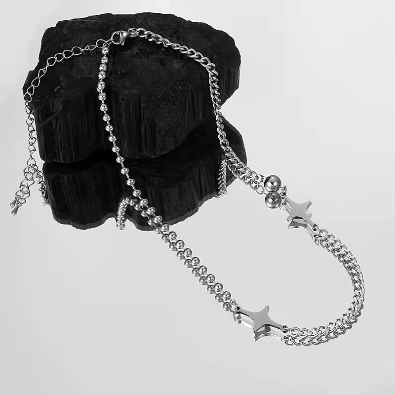 Silver Star Curb Chain Choker Necklace