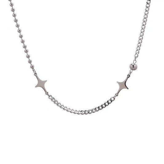 Silver Star Half Bead Y2K Necklace