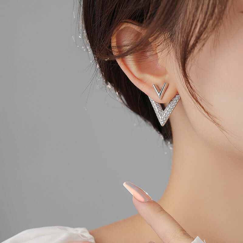 Two Ways Essential V Shaped Chevron Front Back Ear Jacket Earrings