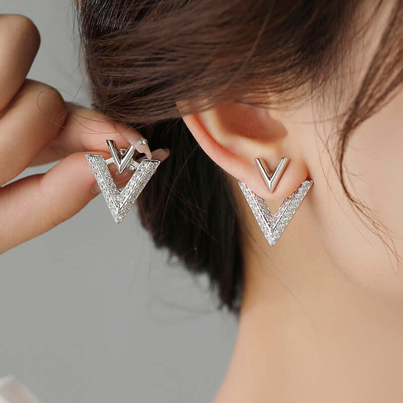 Two Ways Essential V Shaped Chevron Front Back Ear Jacket Earrings