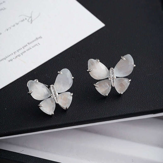 Silver Stone Butterfly Earrings