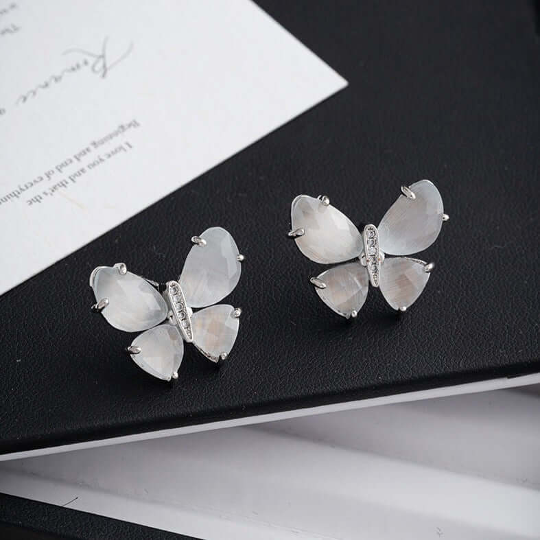 Silver Stone Butterfly Earrings