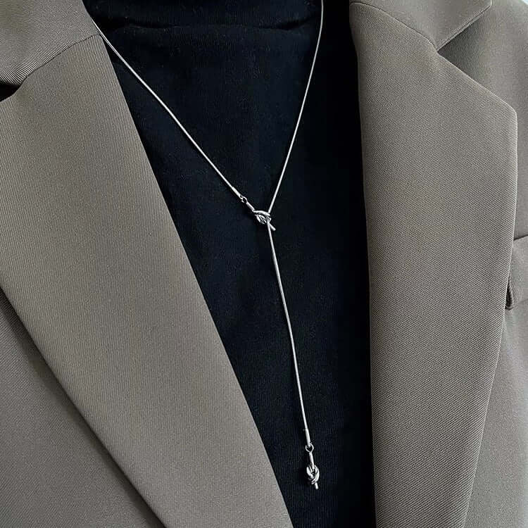 Silver Tassel Knot Y Necklace