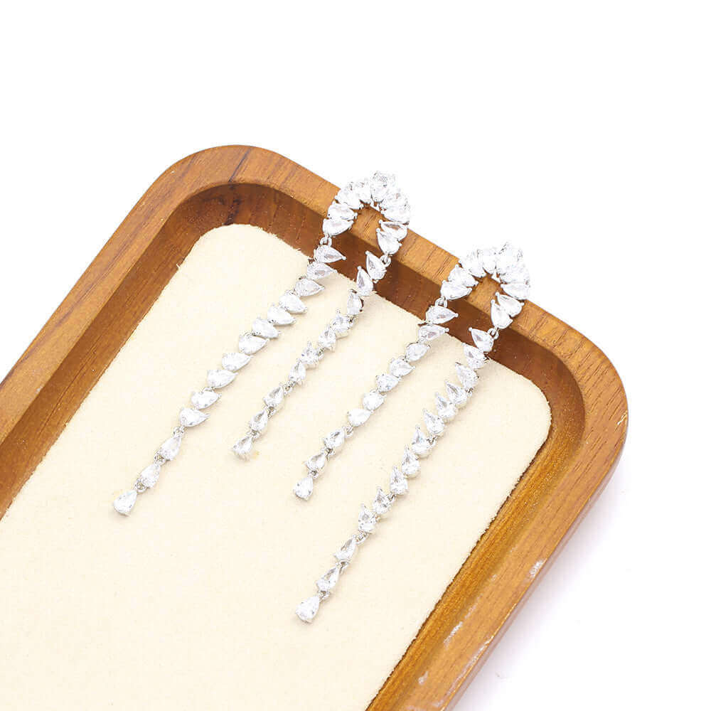 Silver Teardrop CZ Waterfall Earrings