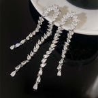 Silver Teardrop Zircon Waterfall Earrings