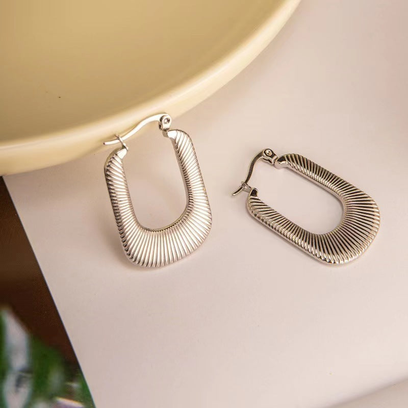 18K Gold Plated Hollow Textured U Hoop Earrings