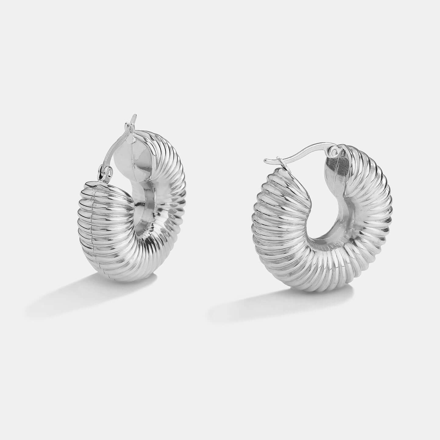 Chunky 18K Gold Plated Spiral C Hoop Earrings