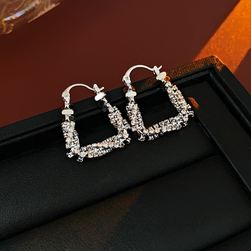 Silver U Shaped CZ Earrings