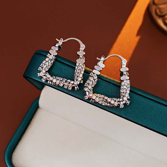 Silver U Shaped Diamond Earrings