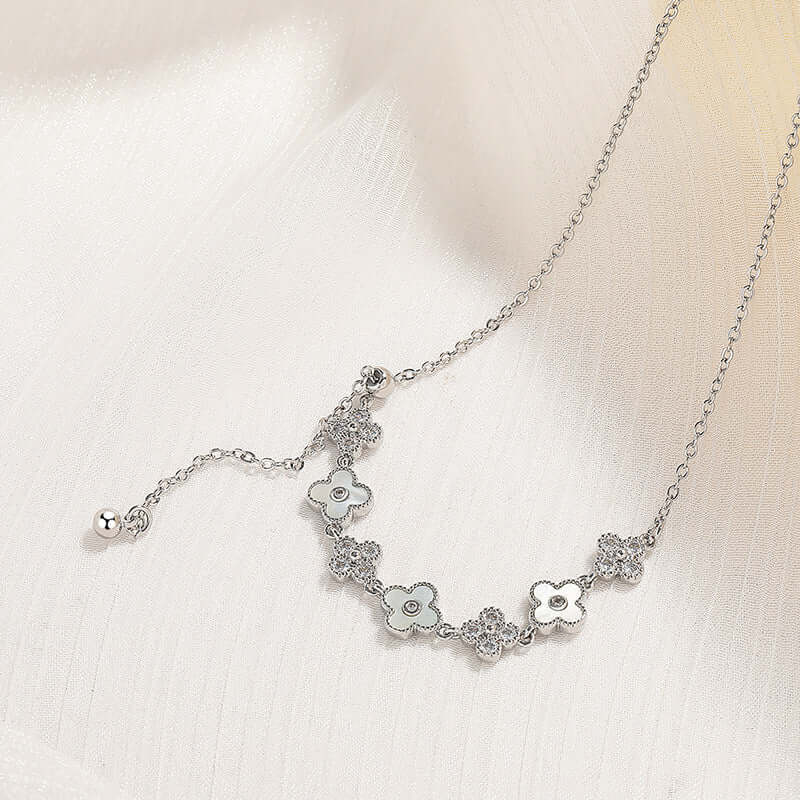 Silver White Clover Y Chain Necklace