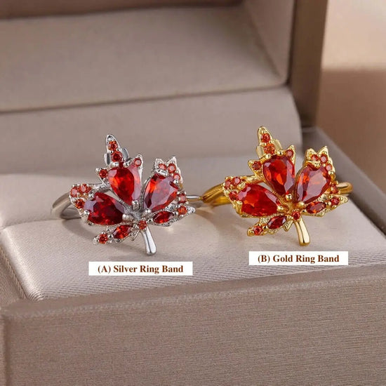 Silver and gold maple leaf ring