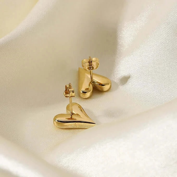 14K Gold Plated Stainless Steel Earrings, Heart Stud Earrings