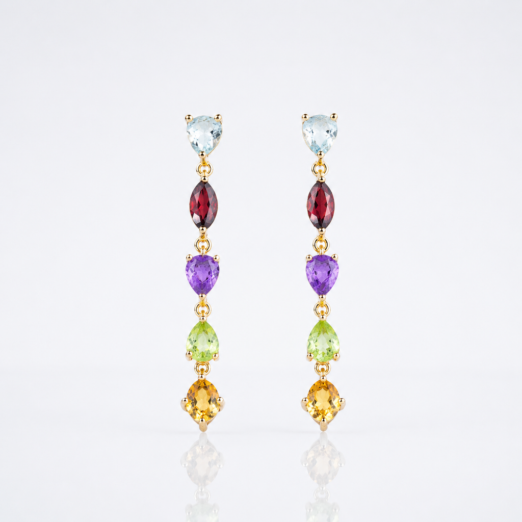 Simple Citrine Amethyst Multi Birthstone Earrings 