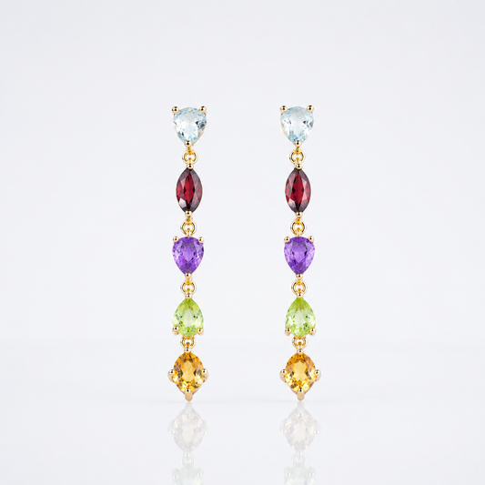 Simple Citrine Amethyst Multi Birthstone Earrings 