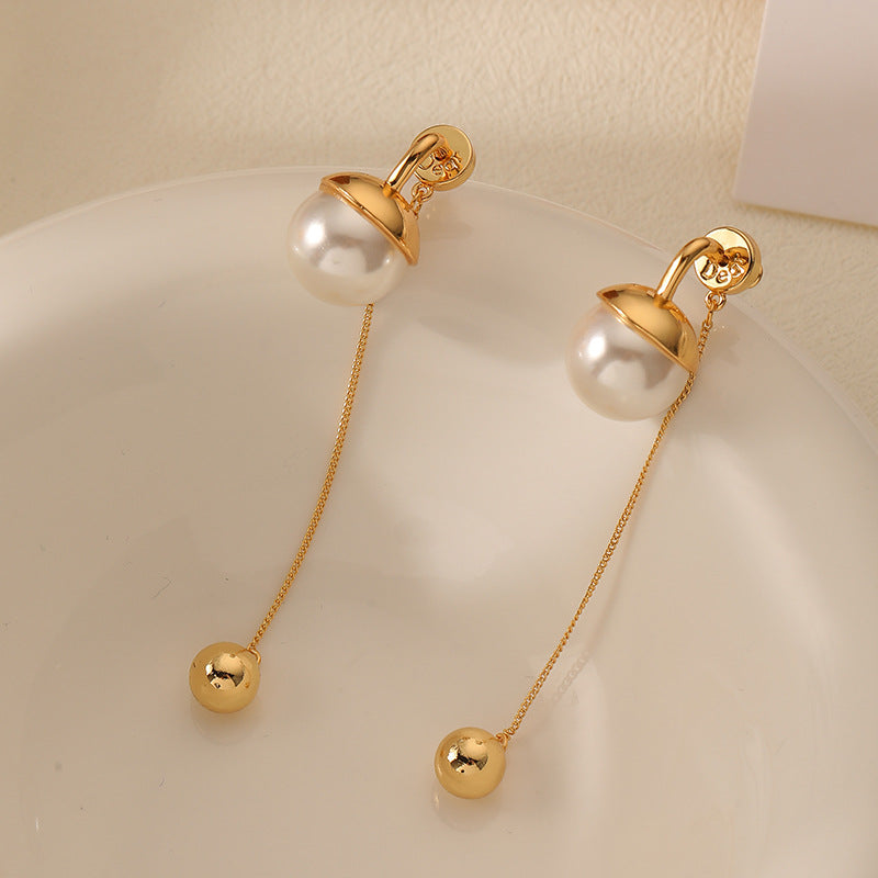 Simple Gold Bead Pearl Earrings