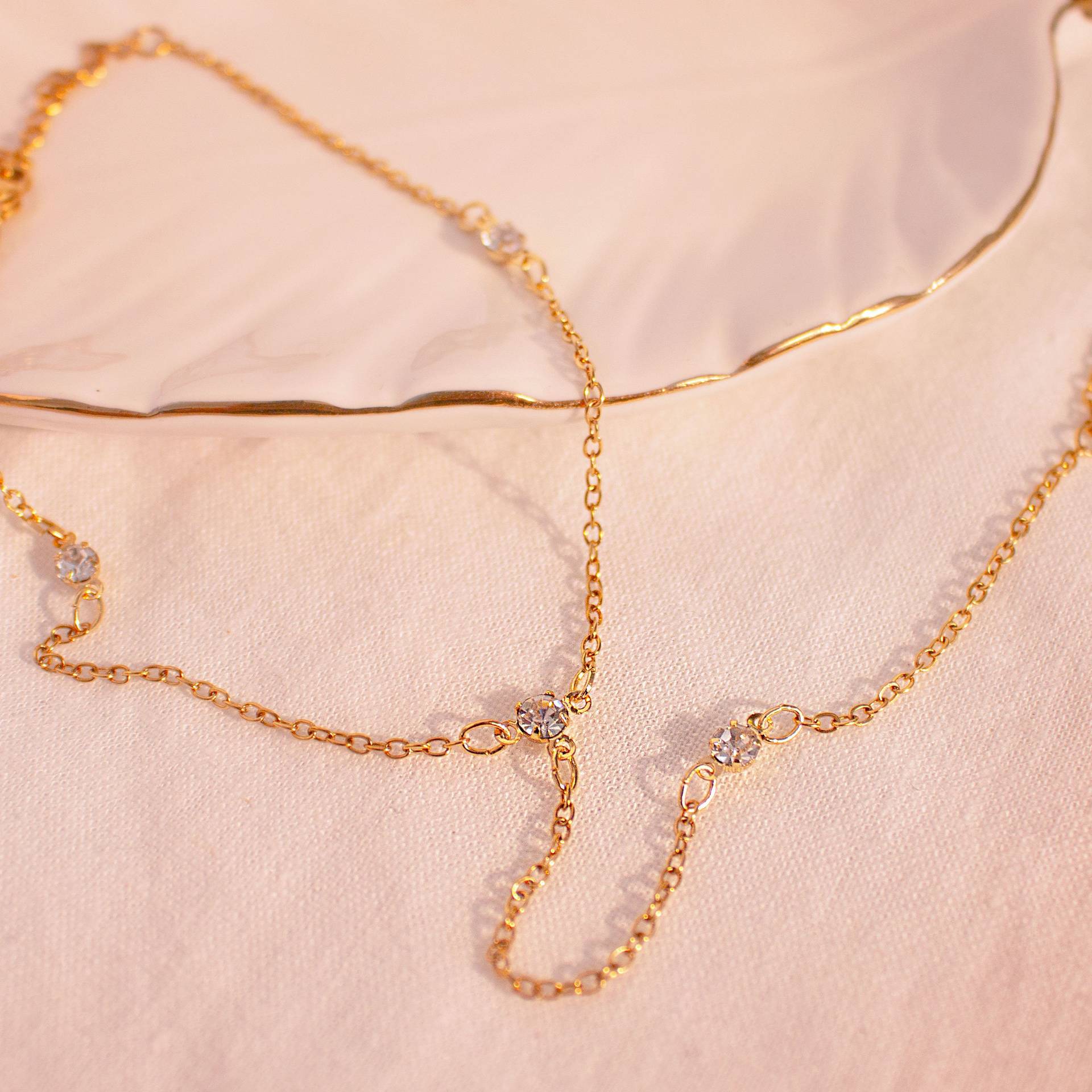 Simple Gold Diamond Link Anklet