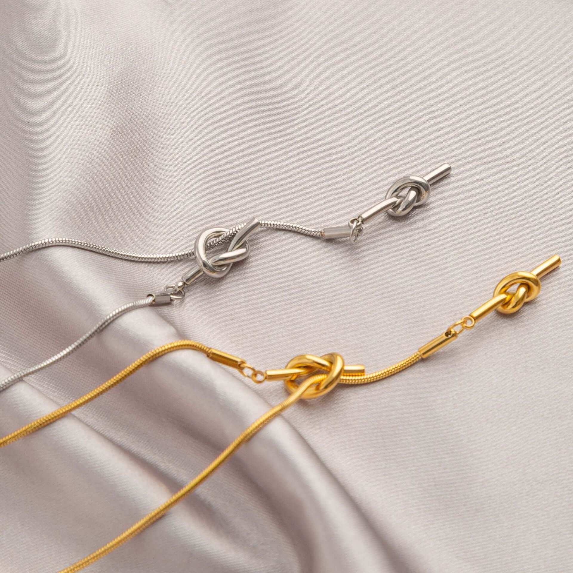 Simple Silver Gold Knot Y Necklace