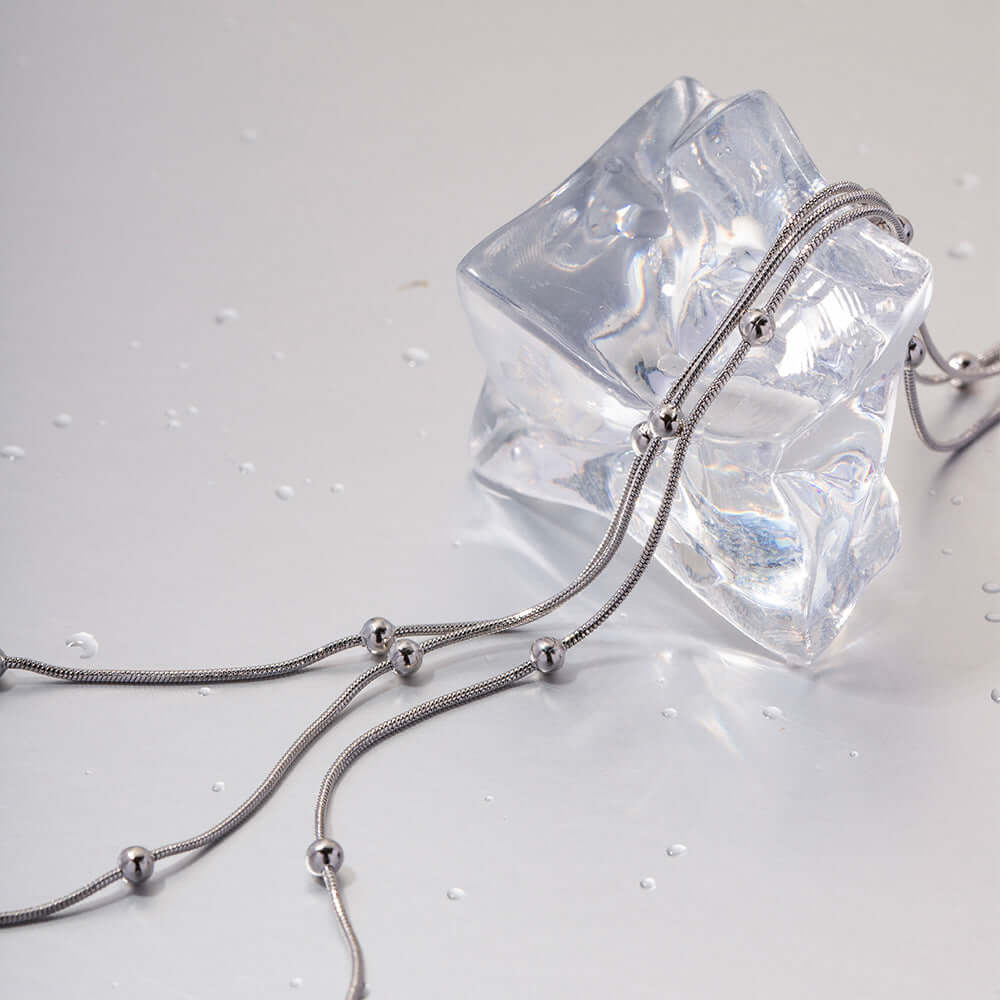 14K Gold Layering Herringbone Beads Chain Necklace