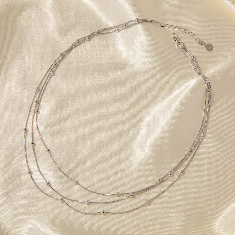 14K Gold Layering Herringbone Beads Chain Necklace