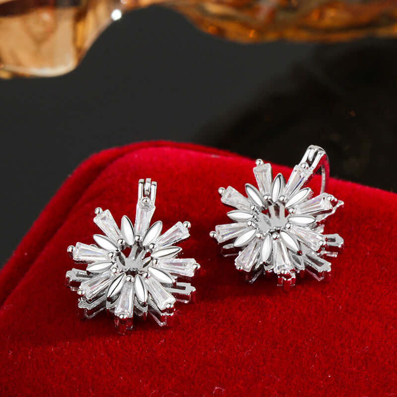 Snowflake Leverback CZ Earrings