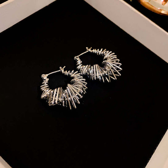 Sparkly Silver Spiral Triangle Earrings