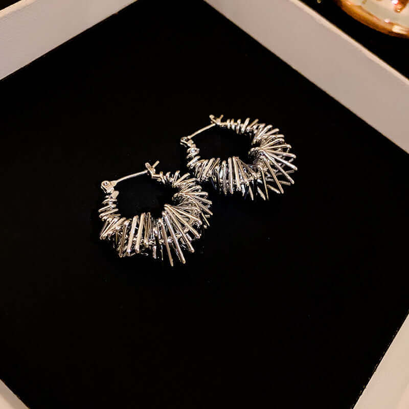 Sparkly Silver Spiral Triangle Earrings