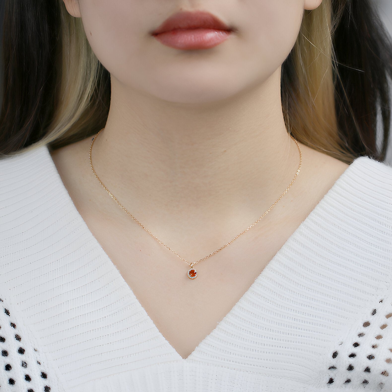 Spessartine Garnet Red Halo Pendant & Charm