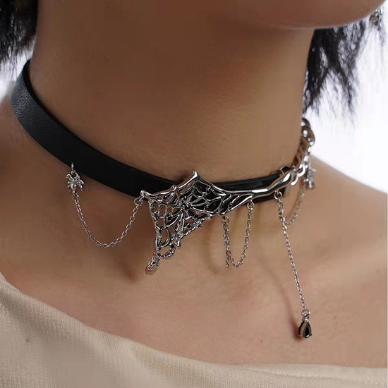 Spider Serpent Black Leather Collar Choker Necklace Punk