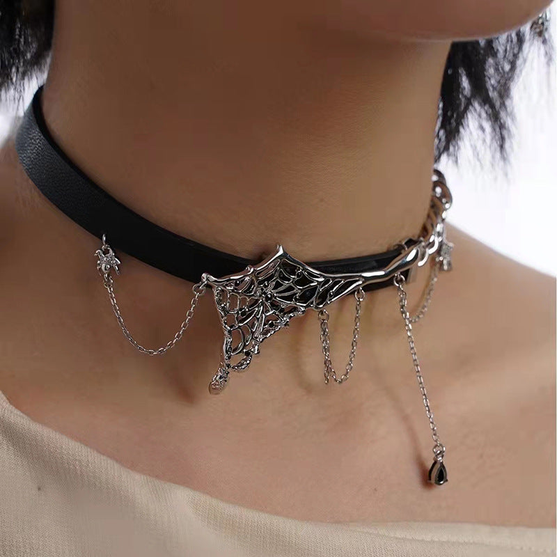 Spider Serpent Black Leather Collar Choker Necklace Punk