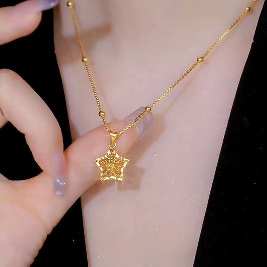 Star Pendant Gold Bead Necklace