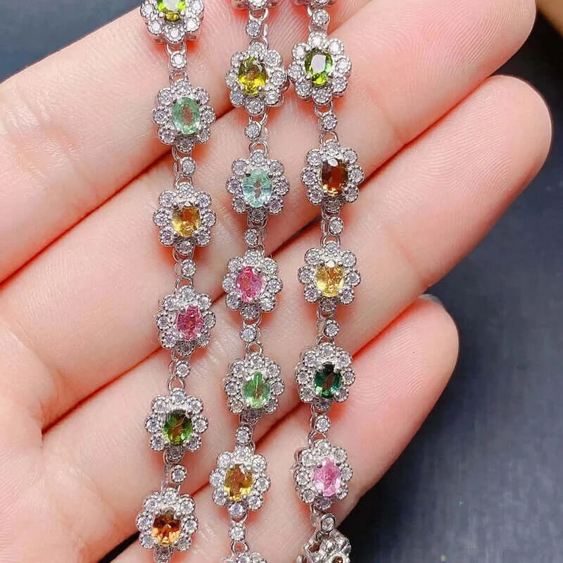 Sterling Silver Colorful Tourmaline Bracelet