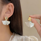 Crinkled Ginkgo Leaf Abstract Statement Drop EarringsCrinkled Ginkgo Leaf Abstract Statement Drop Earrings