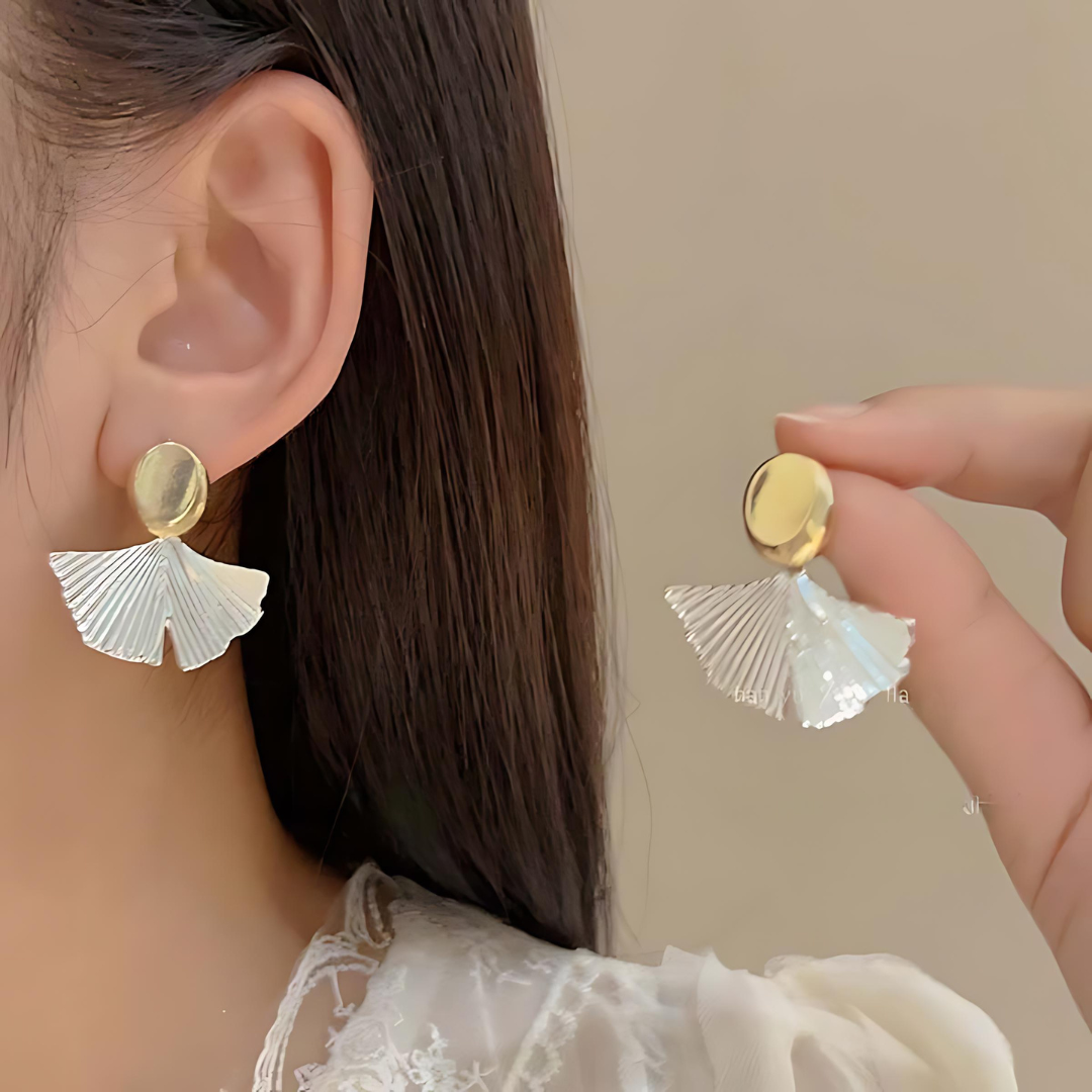 Crinkled Ginkgo Leaf Abstract Statement Drop EarringsCrinkled Ginkgo Leaf Abstract Statement Drop Earrings