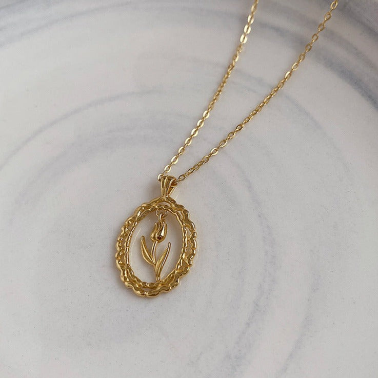 Sterling Silver Gold Tulip Pendant Necklace