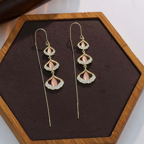 925 Sterling Silver Three Ginkgo Leafs Threader Earrings