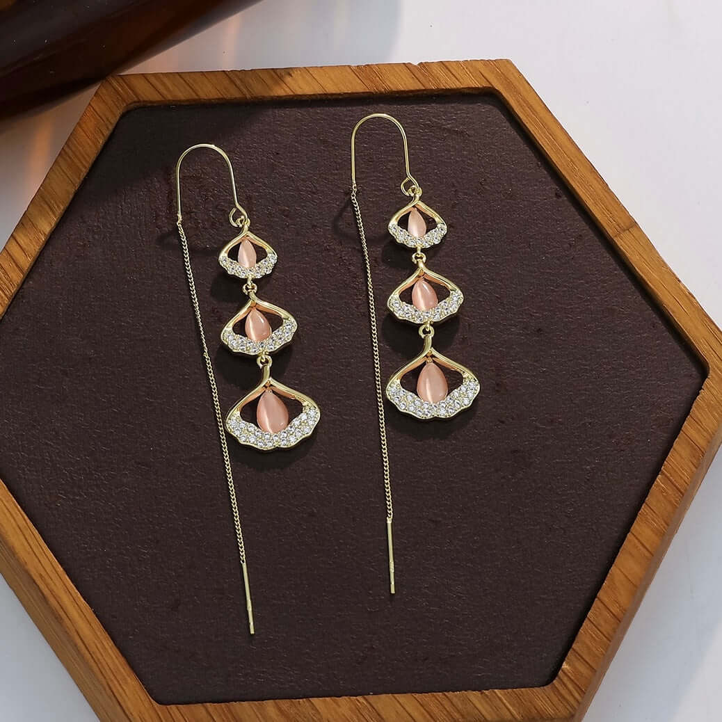 925 Sterling Silver Three Ginkgo Leafs Threader Earrings