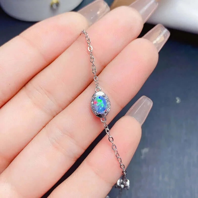 Sterling Silver Platinum Opal Bracelet