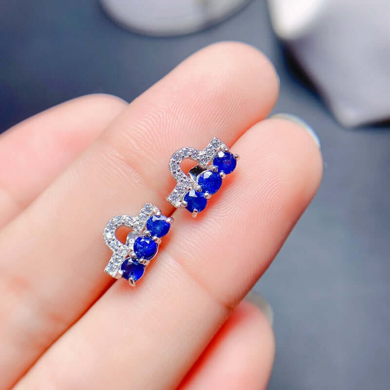 Sterling Silver Platinum Sapphire Earrings