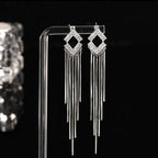 Sterling Silver Rhombus Diamond Tassel Earrings