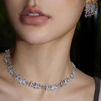 Braided Woven Dainty Choker Necklace Set Silver