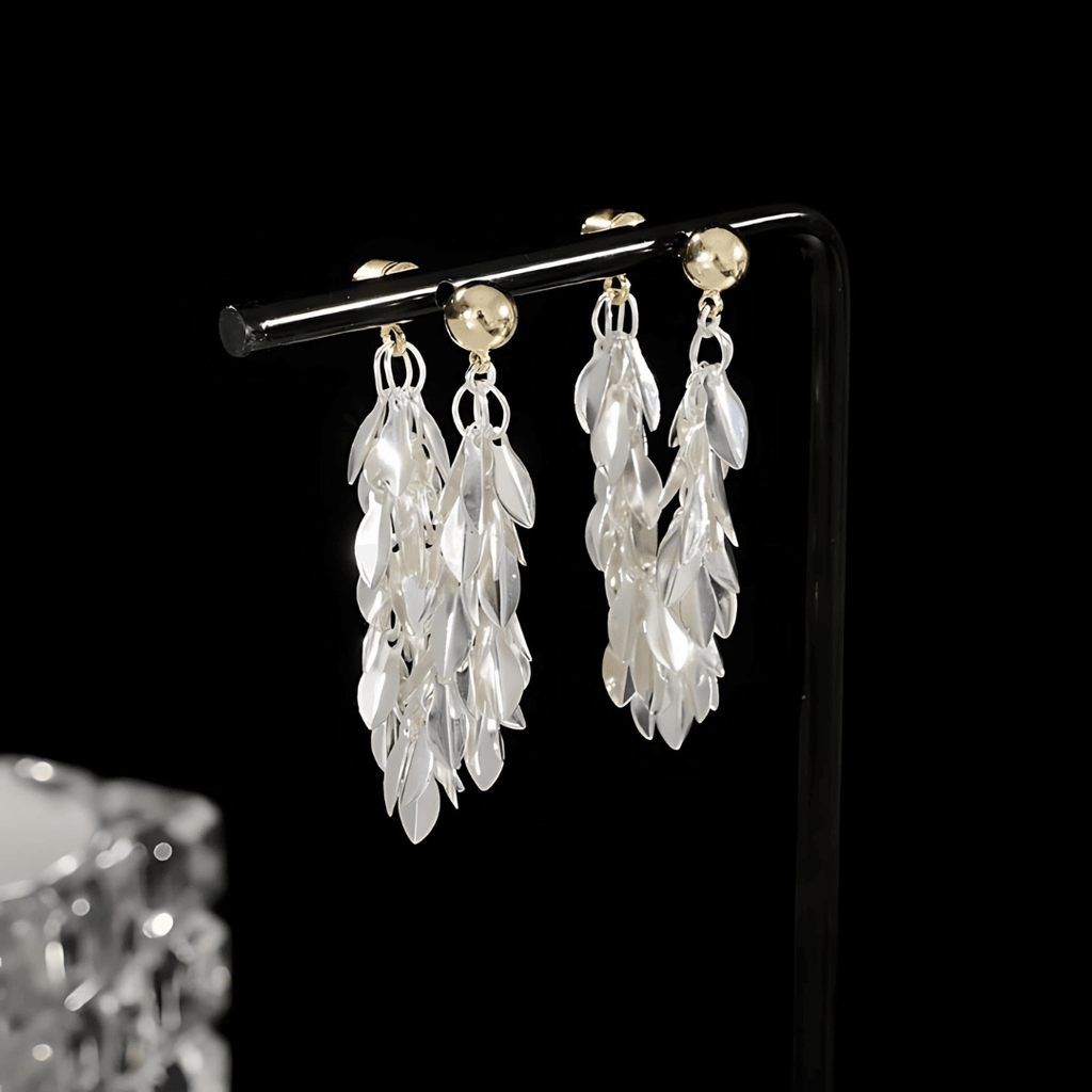 Sterling Silver Tassel Leaf Drop Earrings