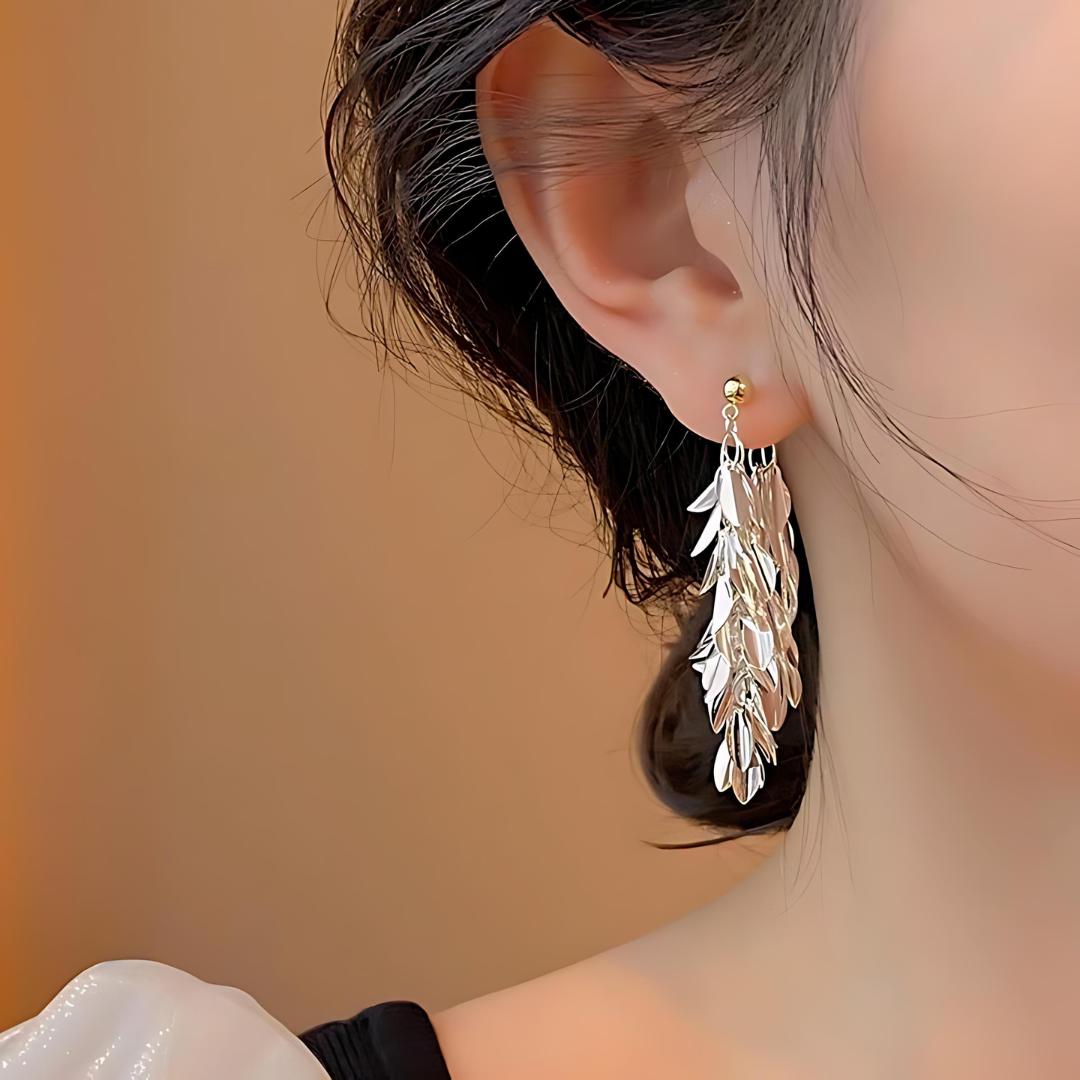 Sterling Silver Tassel Leaf Earrings