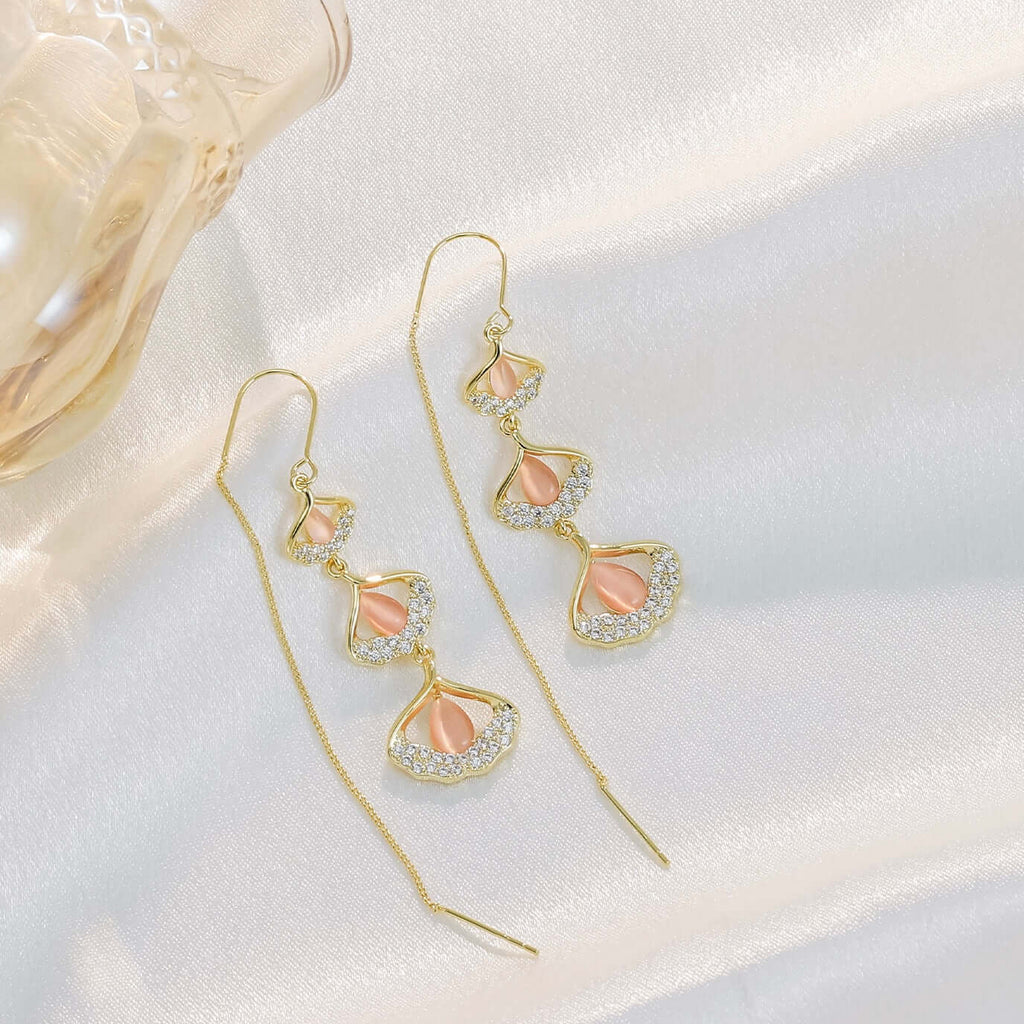 Sterling Silver Three Ginkgo Leafs Earrings