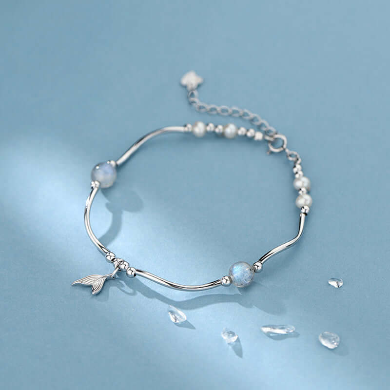 Sterling Silver Whale Tail Moonstone Bracelet