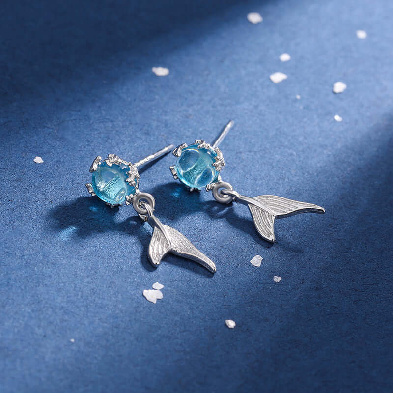 Sterling Silver Whale Tail Ocean Earrings