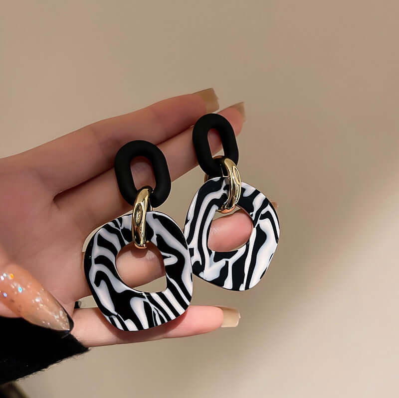 Sterling Silver Zebra Stripes Drop Earrings